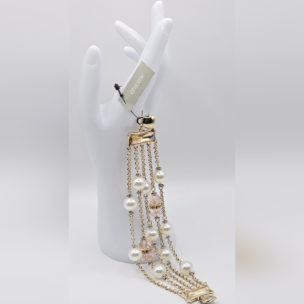 CHICO'S Emma Mag Faux Pearl and Light Pink Glass Bracelet W/ Magnetic Closure‎ - Picture 4 of 13